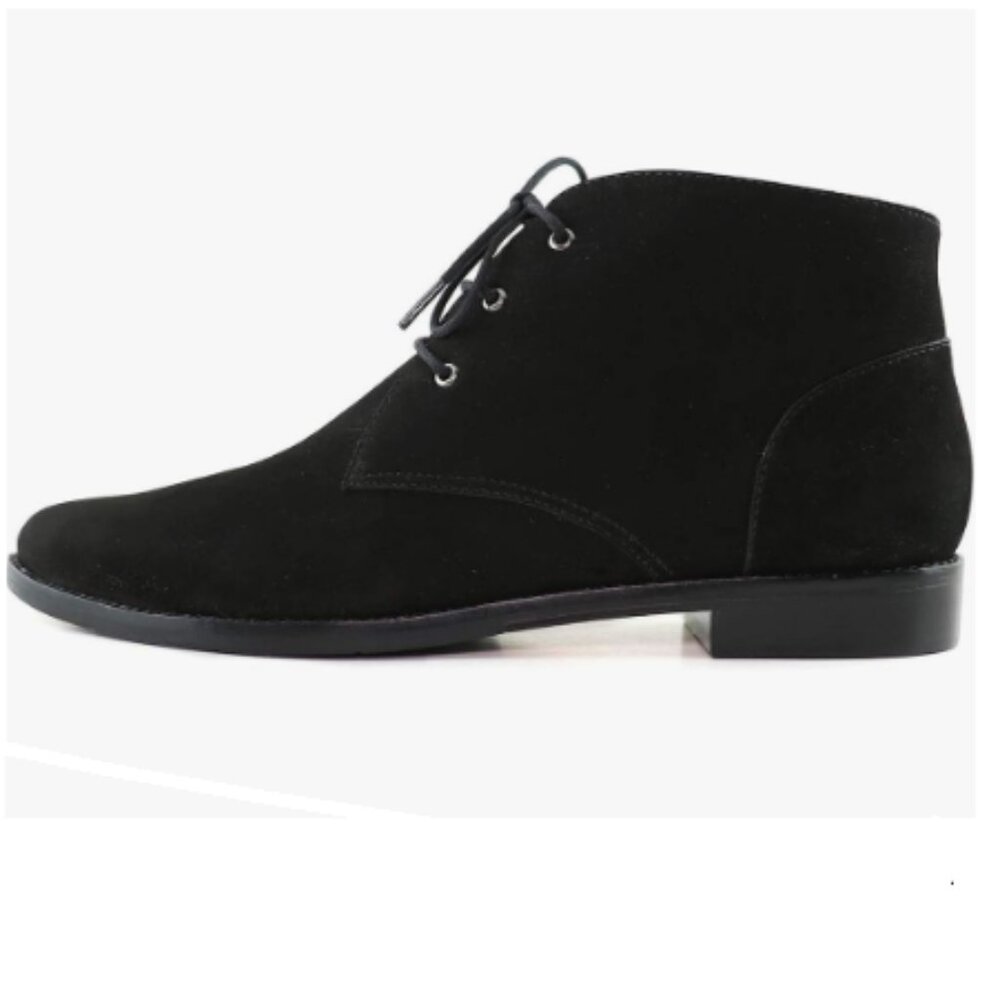 YDN Black Low Heel Pointy Toe Lace Up Chukka Ankle Boots Fall Winter Boot